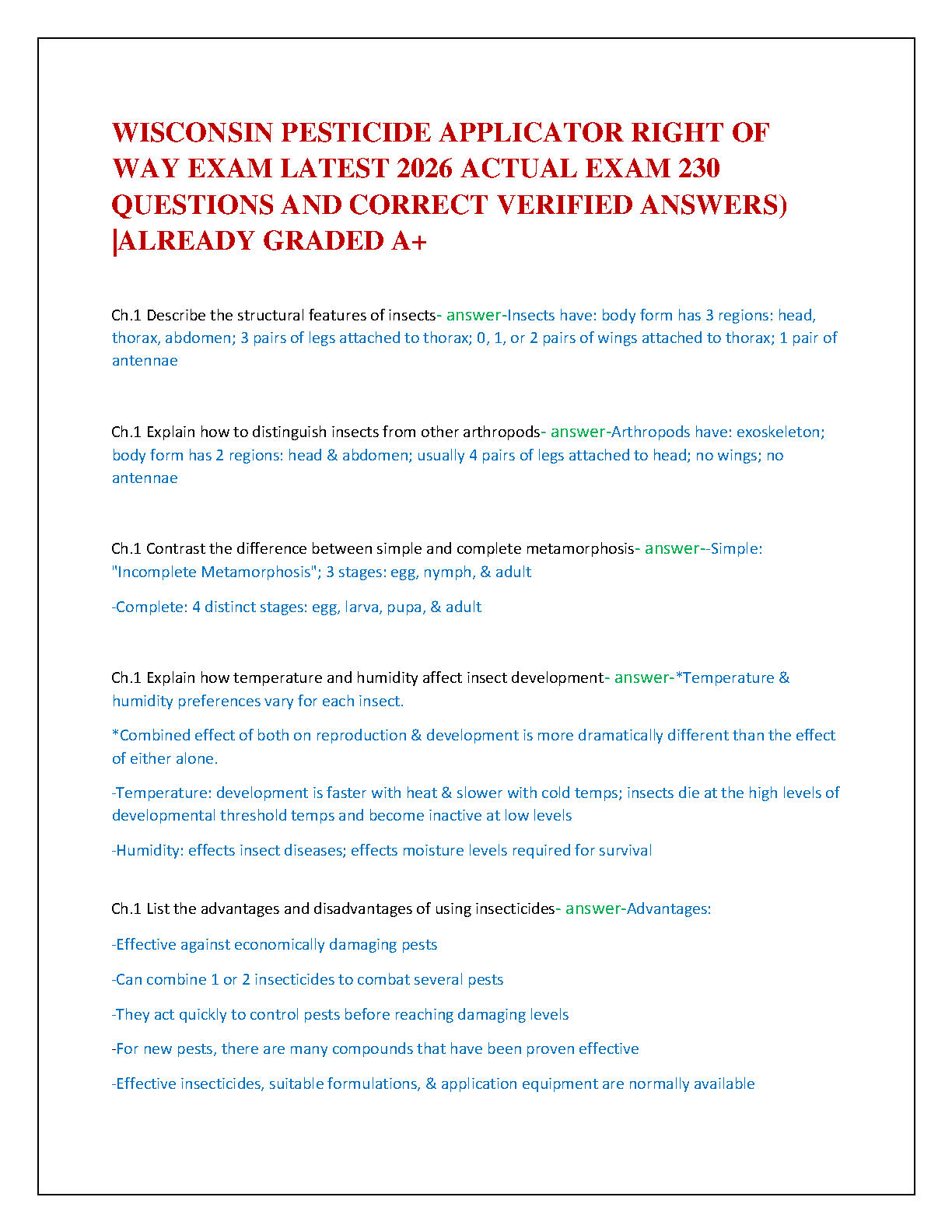 2025/2026 Michigan Pesticide Applicator Core Exam Practice Q&A - Based on Michigan Pesticide ...